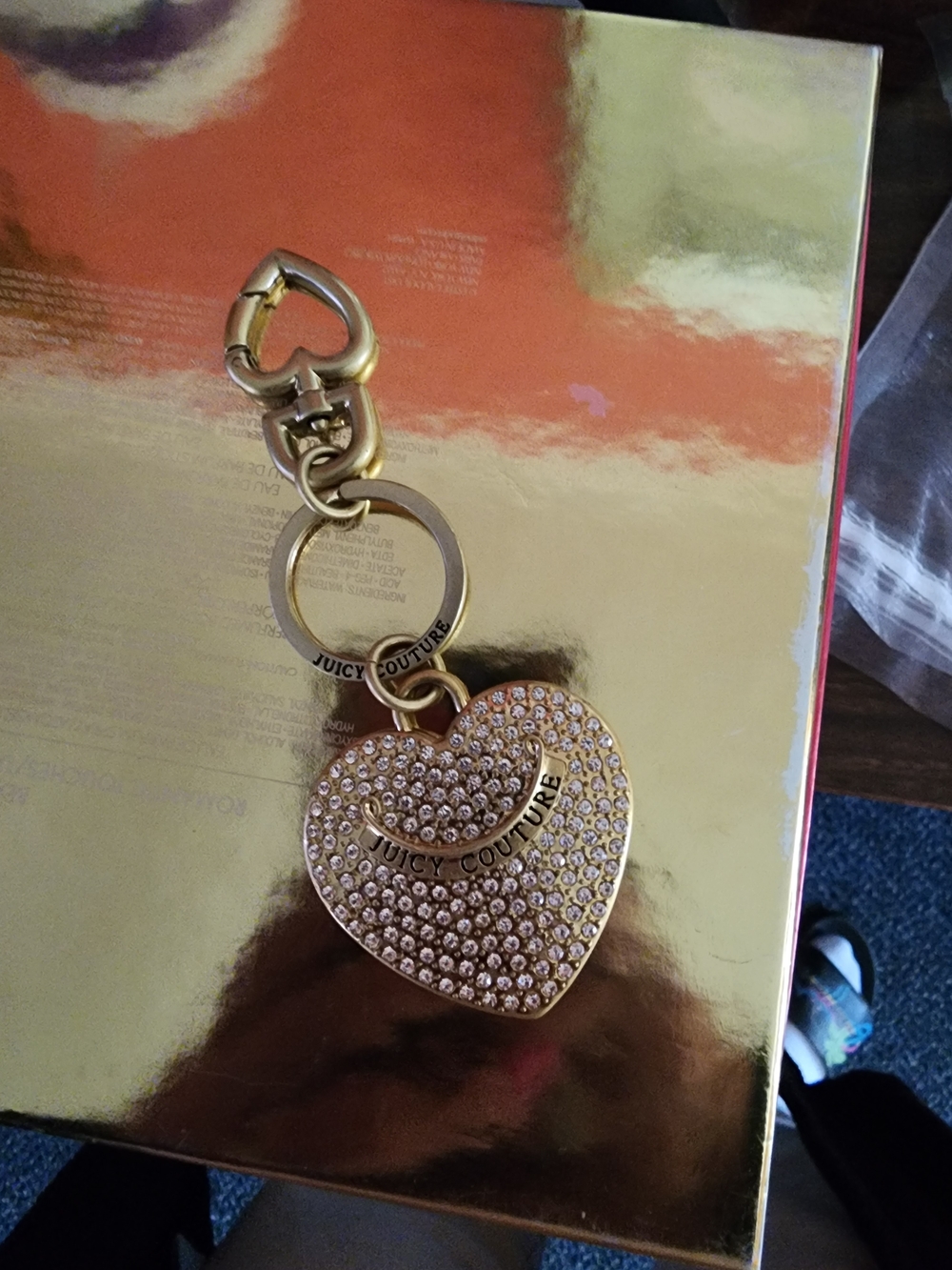 Juicy Couture Rose Gold Crystal Heart Key & Card Holder Charm